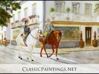 Equestrian Parade, Sevilla, Spain, ©Painting by Sandra Smith-Poling, Port Townsend, WA