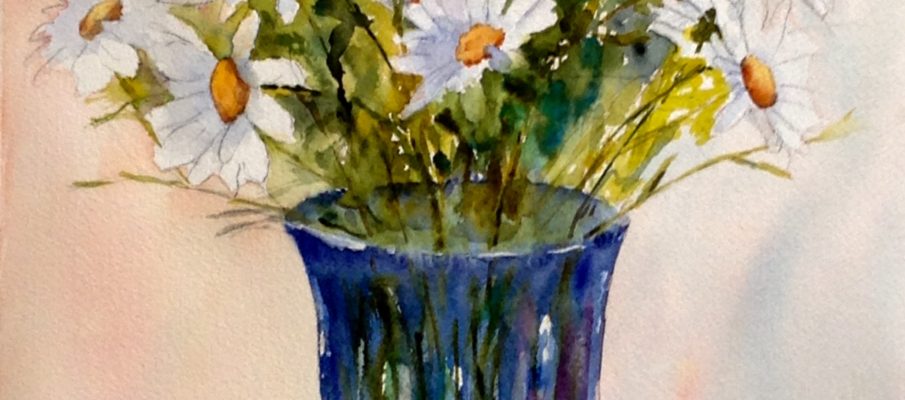 Daisies in Blue Vase © 2107, JoAnn Raines, www.discoverporttownsend.com